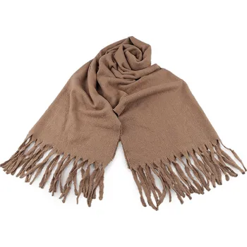 Šála Zimní šála / pléd buklé s třásněmi 65x190 cm, střední, 2 béžová tmavá