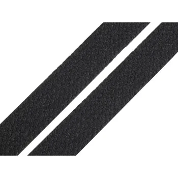 Bavlněná šňůra plochá / dutinka šíře 15 mm, střední, 2 černá