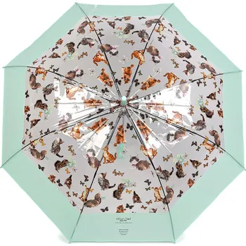 Dámský / dívčí průhledný vystřelovací deštník kočky, střední, 3 mint světlá