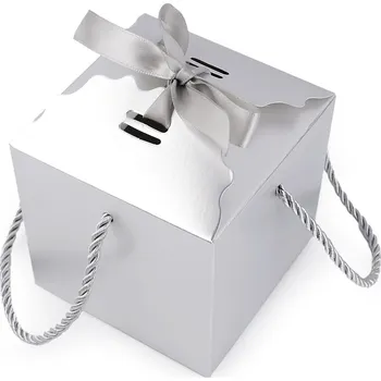 Dárková krabička se stuhou a provázkem, střední, 1 stříbrná