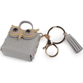 Náramek Přívěsek minikabelka na batoh / klíče sova, střední, 5 šedá