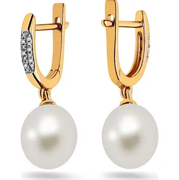 Náušnice Perlové náušnice s brilianty Dayana, kombinované zlato 14K IZBR1491 + dárkové balení LUXUS zdarma