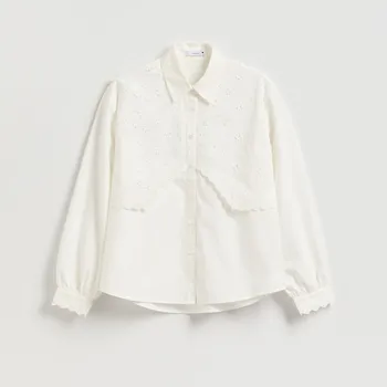 Reserved - Bavlněná košile s výšivkou - bílá - 079HN-00X - 079HN-00X-S