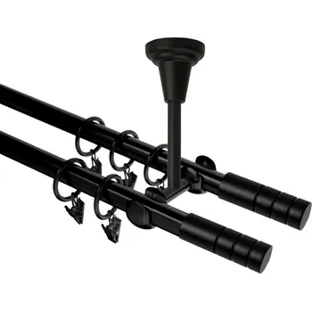 Garnýž Garnýž kovová dvouřadá 19mm Techno double černá 110 cm (do stropu / kroužky s žabkou)