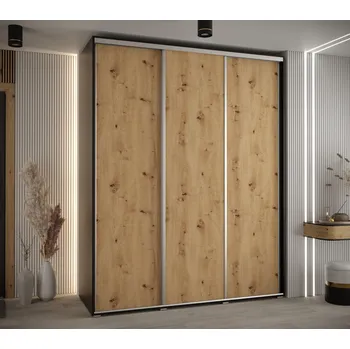 Šatní skříň Šatní skříň YVONA 1 - 200/60 cm, černá / dub artisan / stříbrná