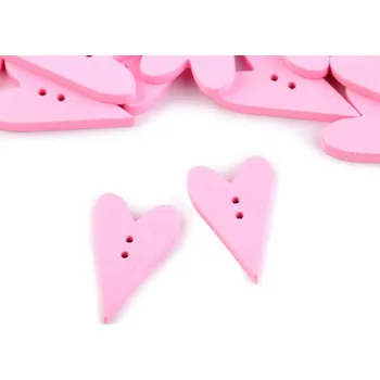 Knoflík Dřevěný dekorační knoflík srdce, malé, 4 růžová střední