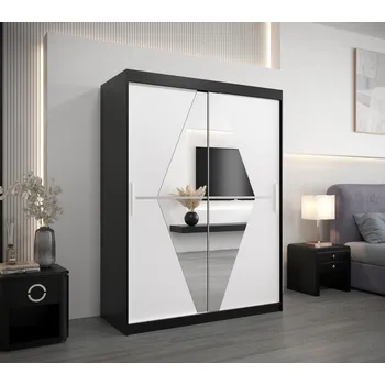 Šatní skříň Šatní skříň se zrcadly TATANA - šířka 150 cm, černá / bílá