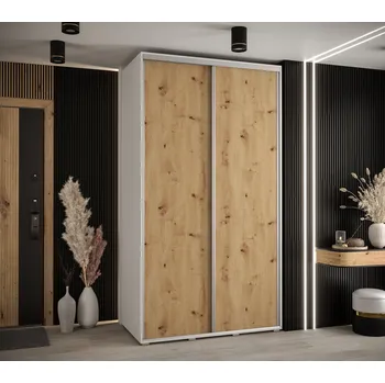 Šatní skříň Šatní skříň YVONA 1 - 130/60 cm, bílá / dub artisan / stříbrná
