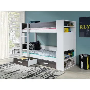 Dětská postel Dětská patrová postel se šuplíky 80x180 LEUN - bílá / zebrano, pravé provedení