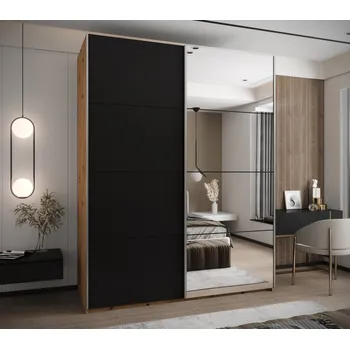 Šatní skříň Dvoudveřová skříň SAMARA 3 - 200 cm, dub artisan / černá / stříbrná