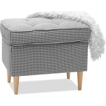 Taburet Čalouněný taburet DENIZ - černobílý / buk