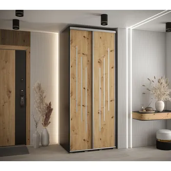 Šatní skříň Šatní skříň YVONA 8 - 100/60 cm, černá / dub artisan / stříbrná