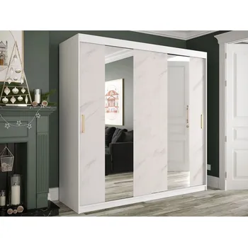 Šatní skříň Šatní skříň 200 cm se zrcadlem CARSON 1 - bílý mramor / bílá / zlatá