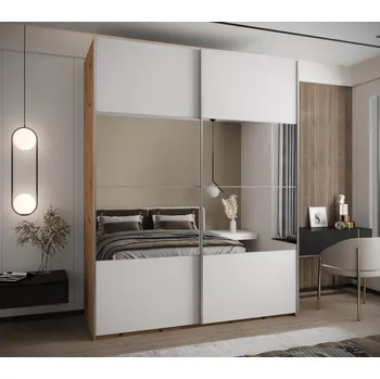 Šatní skříň Dvoudveřová skříň SAMARA 4 - 200 cm, dub artisan / bílá / stříbrná