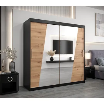 Šatní skříň Šatní skříň ESTER - šířka 200 cm, černá / dub artisan