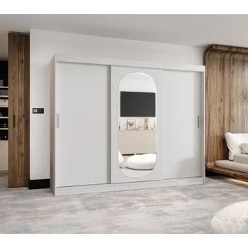 Šatní skříň Šatní skříň 250 cm BEREN se zrcadlem - bílá