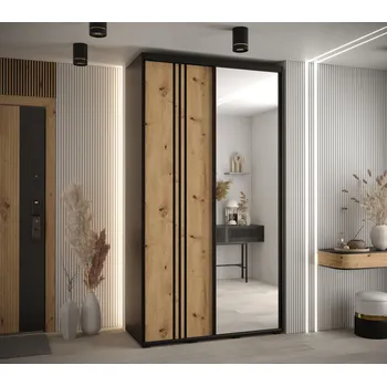 Šatní skříň Šatní skříň YVONA 7 - 130/45 cm, černá / dub artisan / černá