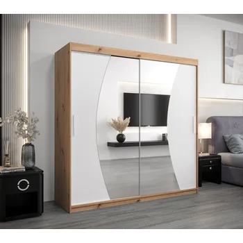 Šatní skříň Skříň s posuvnými dveřmi JASMINA - 200 cm, dub artisan / bílá