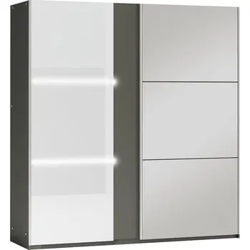 Šatní skříň Zrcadlová šatní skříň 200 JENOVEFA - grafitová / lesklá bílá