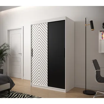 Šatní skříň Šatní skříň s grafikou JANETTE 1 - šířka 120 cm, bílá / černá