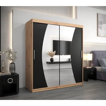 Šatní skříň Skříň s posuvnými dveřmi IZABELA - 180 cm, dub artisan / černá