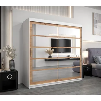 Šatní skříň Šatní skříň JOHANA - šířka 200 cm, bílá / dub artisan