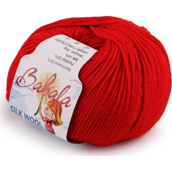 Příze Pletací vlněná, hedvábná příze Babala 50 g, střední, 6 (023) červená