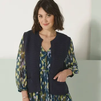 Dámská vesta Vesta z vroubkovaného úpletu nám.modrá 52