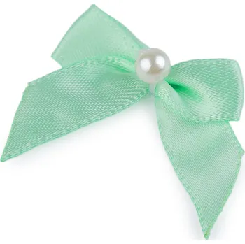 Saténová mašlička s perlou 30x35 mm, střední, 10 zelená pastelová sv.