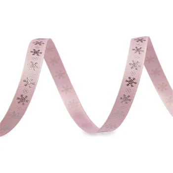 Stuha Vánoční rypsová stuha vločky šíře 10 mm, střední, 3 růžová nejsv. stříbrná