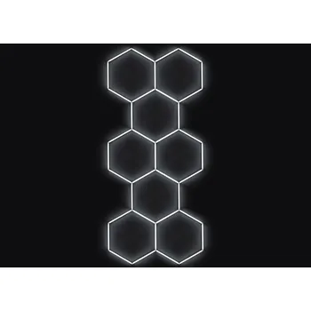 Kompletní LED hexagonové svítidlo bílé 6500 K, rozměr: 8 elementů 166 x 386 cm