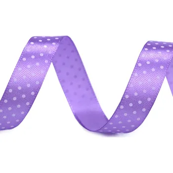 Stuha Saténová stuha s puntíky šíře 15 mm, střední, 4 fialová lila malé puntíky