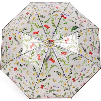 Dámský / dívčí průhledný vystřelovací deštník luční květy, střední, 5 hnědá