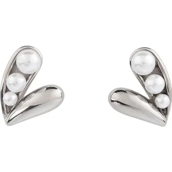 Náramek Náušnice z nerezové oceli s perlami, střední, stříbrná