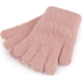 Rukavice Dětské pletené rukavice chlupaté, velké, 3 pudrová