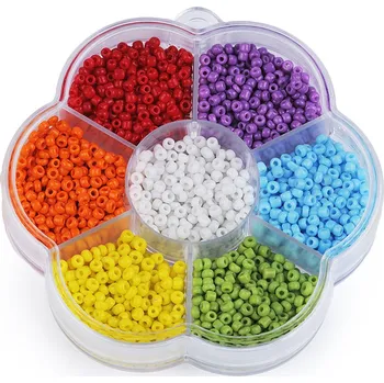 Dětské navlékací korálky Sada skleněných rokajlů v boxu, velké, 1 mix multikolor