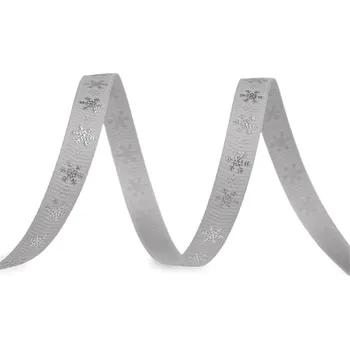 Stuha Vánoční rypsová stuha vločky šíře 10 mm, střední, 5 šedá světlá stříbrná