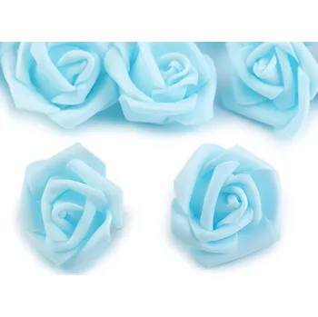 Svatební dekorace Dekorační pěnová růže Ø3-4 cm, střední, 9 modrá azurová