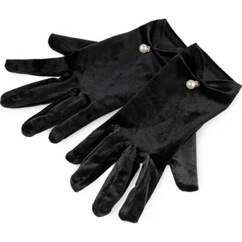 Rukavice Společenské rukavice sametové s perlou, velké, černá
