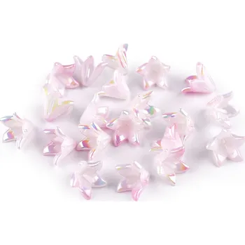 Dětské navlékací korálky Plastové korálky s AB efektem květ / zvoneček / sukýnka 12x16 mm, střední, 2 růžová nejsv.