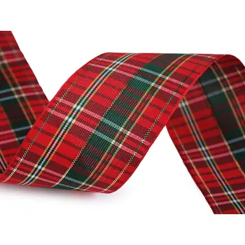Stuha Károvaná stuha šíře 40 mm, střední, 3 červená lurex