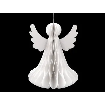 Vánoční dekorace Papírový skládací anděl k zavěšení 32 cm, střední, bílá