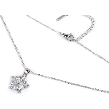 Brož Náhrdelník z nerezové oceli vločka s broušenými kamínky, střední, 2 crystal