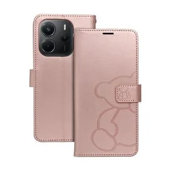 Pouzdro na mobilní telefon Pouzdro MEZZO Book pro XIAOMI Redmi Note 14 4G (GLOBAL - 164,84mm x 78,15mm x 8,16mm) teddy bear zlaté růžové - OEM + zdarma možnost vyzkoušet a vrátit zboží do 30 dní