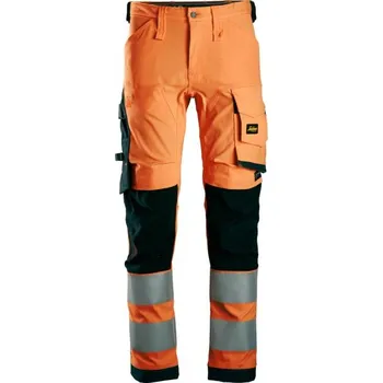 montérky Snickers Workwear | Reflexní kalhoty AllroundWork Stretch pracovní třída 2 oranžové - Oranžová / 54 / L / oranžová