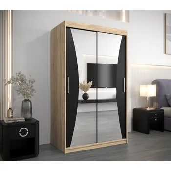 Šatní skříň Šatní skříň se zrcadly VAIANA - šířka 120 cm, dub sonoma / černá