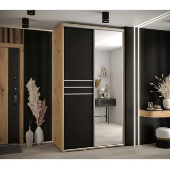 Šatní skříň Šatní skříň ASIRI 11 - 130/60 cm, dub artisan / černá / stříbrná