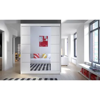 Šatní skříň Zrcadlová šatní skříň CHANNA 5 - šířka 150 cm, bílá
