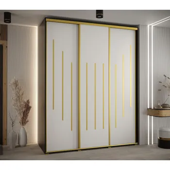 Šatní skříň Šatní skříň YVONA 8 - 190/60 cm, černá / bílá / zlatá