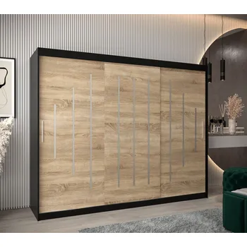 Šatní skříň Šatní skříň ESTER - šířka 250 cm, černá / dub sonoma